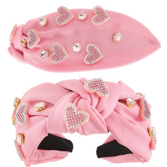 Something Special Accessories - 345. Valentine heart jeweled top knot headband pink